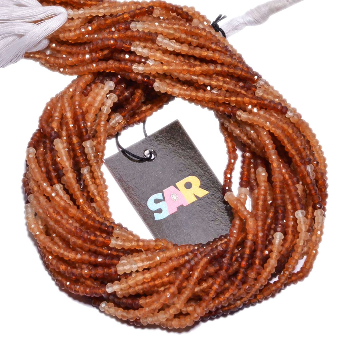 Hessonite Garnet Faceted Roundel Beads Strand - (Shaded) 3-4mm