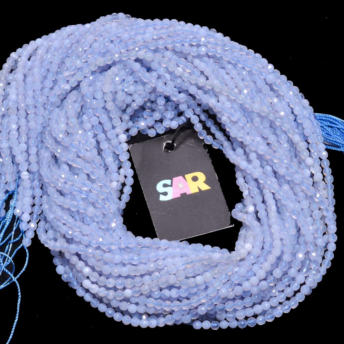 Blue Less Agate Faceted Roundel Beads in 3.2mm