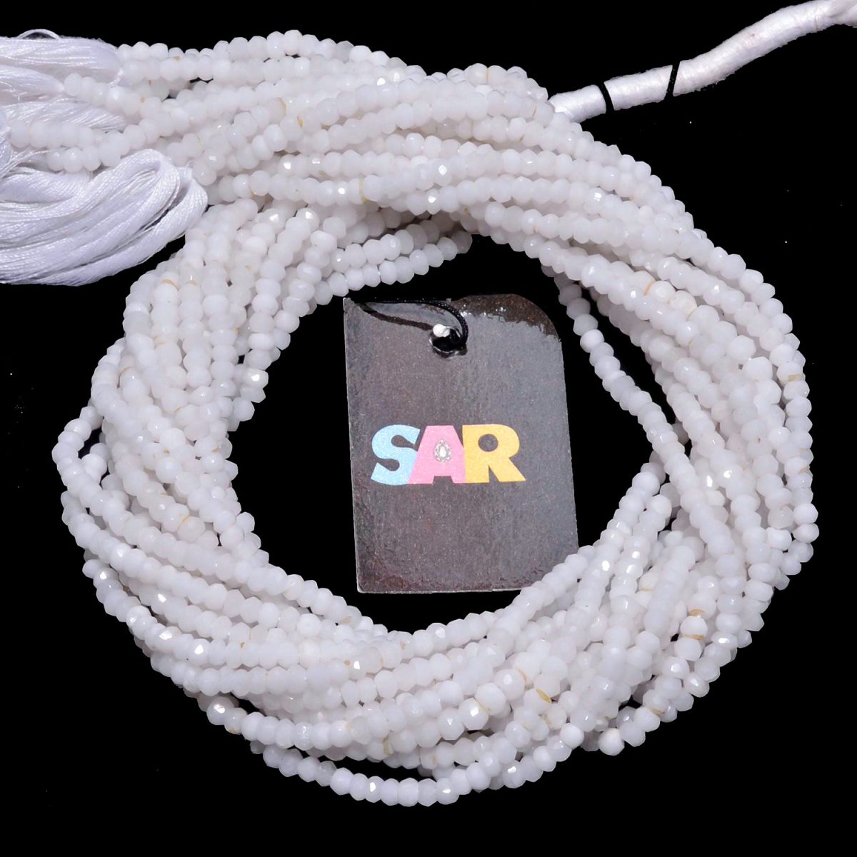 White Agate Faceted Roundel Beads in 4mm Size