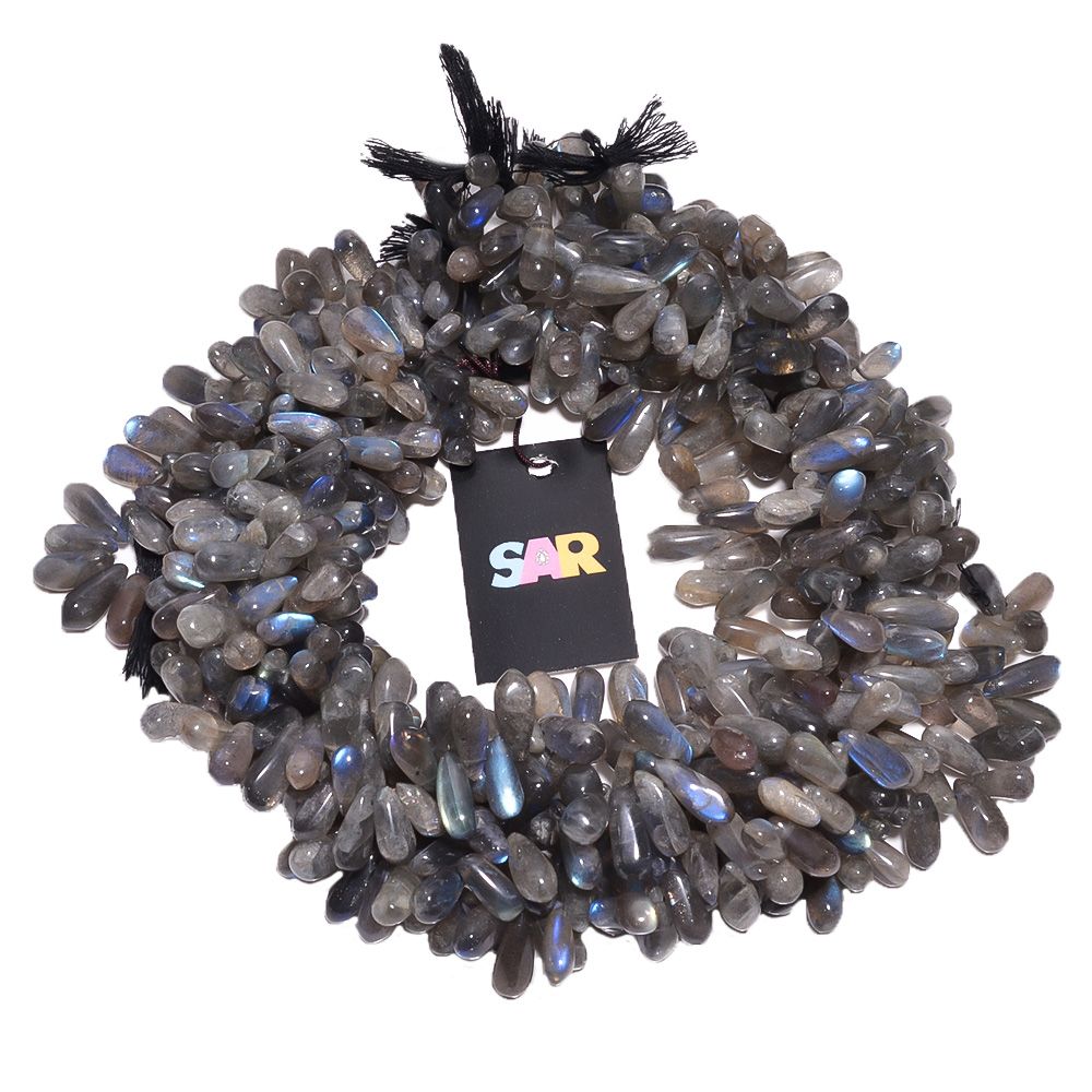 Labradorite 6x12-7x15mm Smooth Side Drilled Drop Beads Strand, Labradorite Plain Side Drilled Drop Beads