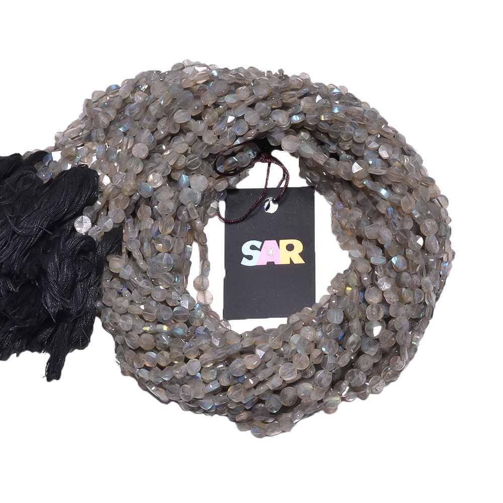Labradorite 4.5-5.5mm Faceted Coin Beads Strand, Labradorite Faceted Coin Beads, Labradorite