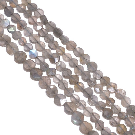 Labradorite 4.5-5.5mm Faceted Coin Beads Strand, Labradorite Faceted Coin Beads, Labradorite
