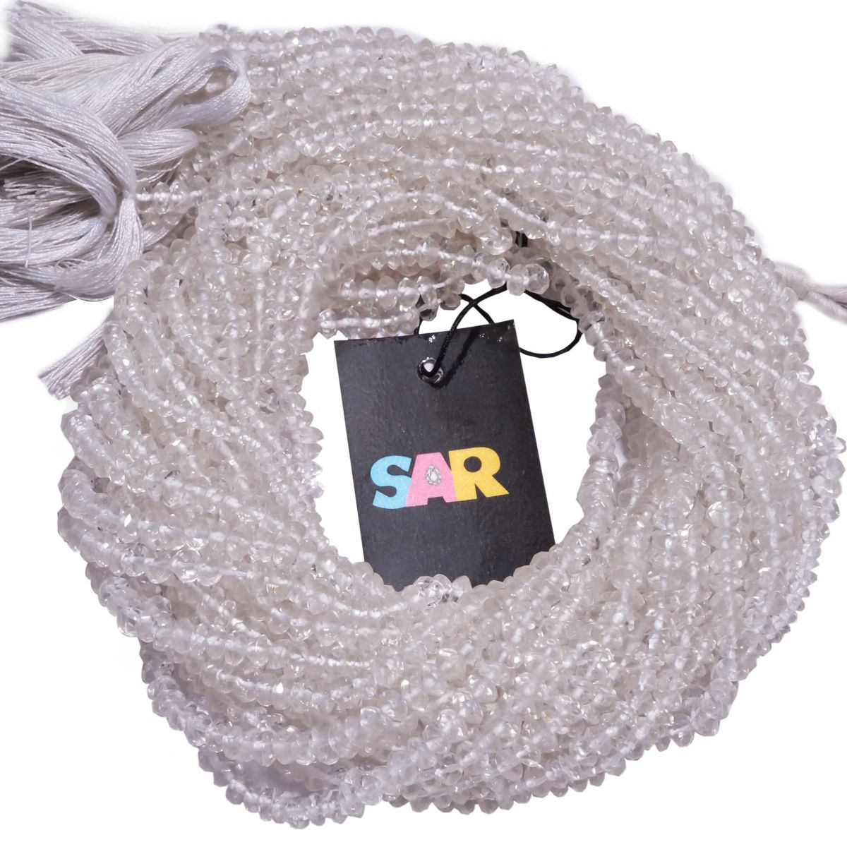 Crystal Quartz (Hand Cut) 4.5-5mm Faceted Roundel Strand, Crystal Quartz Faceted Roundel Beads, Hand Cut Crystal Quartz