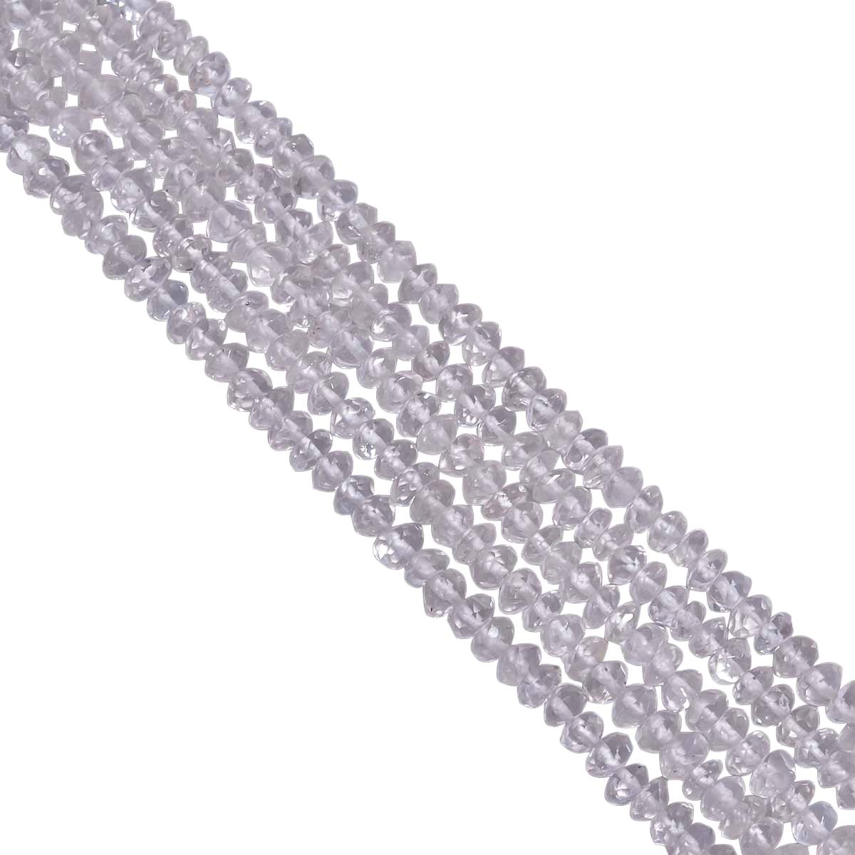 Crystal Quartz (Hand Cut) 4mm Faceted Roundel Strand, Crystal Quartz Faceted Roundel Beads, Crystal Quartz