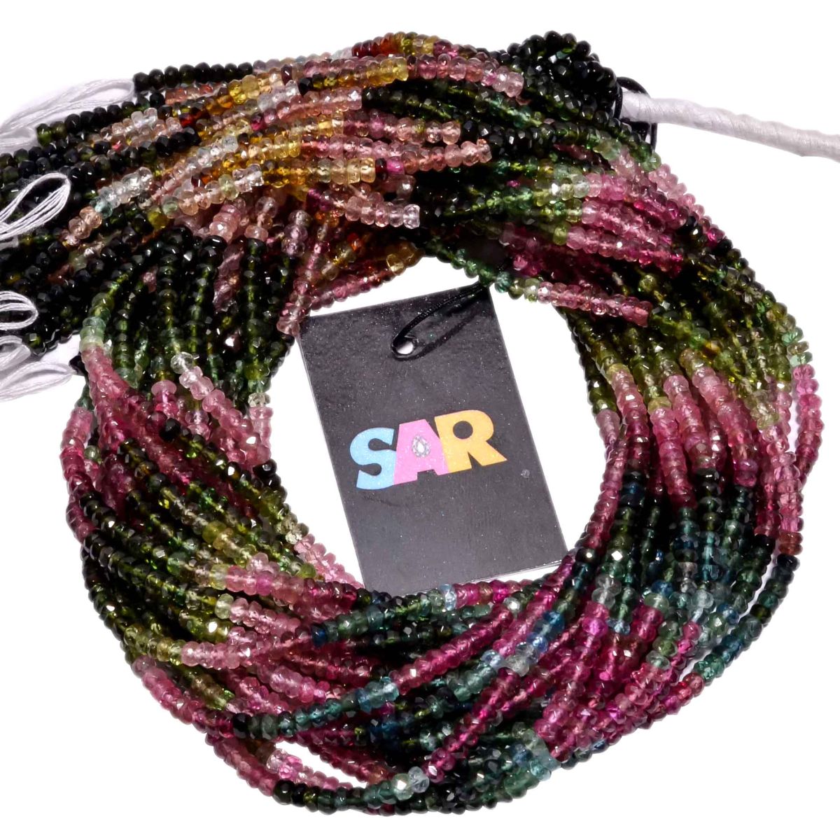 Tourmaline AAA Quality Multi Color Beads-Roundel Shape, 3.5-4mm