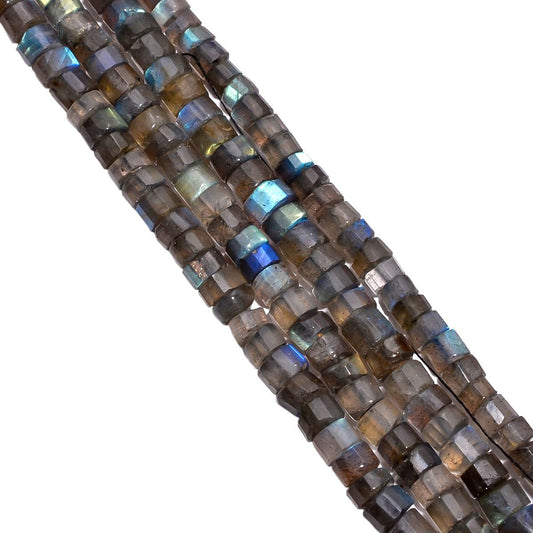 Labradorite 5-5.5mm Faceted Wheel Beads Strand, Labradorite Faceted Wheel Beads, Labradorite Stone Beads