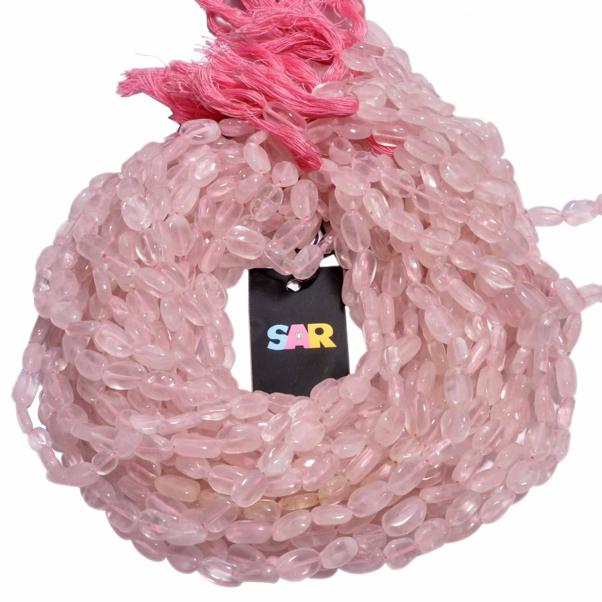 Rose Quartz Smooth Beaded Beads in 11x8-7x10mm Oval Shape