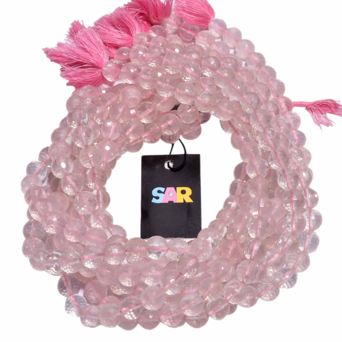 Rose Quartz  Faceted(Checker Board) Beaded Beads in 10mm Round Ball Shape