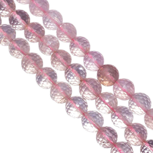 Rose Quartz  Faceted(Checker Board) Beaded Beads in 10mm Round Ball Shape