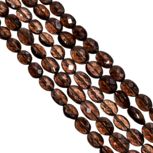 Smoky Quartz 9x7-8x10mm Rose Cut Faceted Oval Beads Strand, Smoky Quartz Rose Cut Faceted Oval Beads