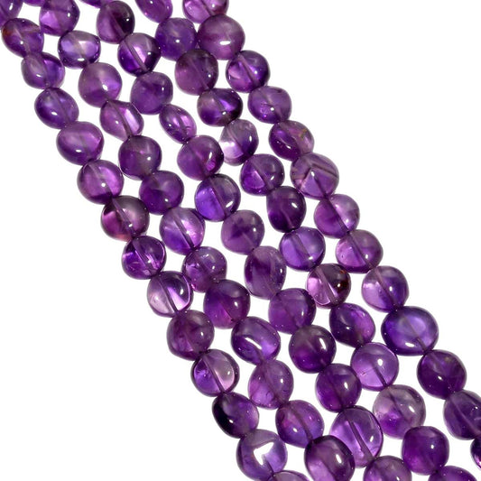 Amethyst Plain Puff Coin Beads, Dark Amethyst Coin Beads, African Amethyst 8-10mm Smooth Buff Coin Beads Strand