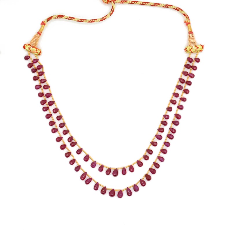 Natural Ruby Drop Necklace – 36 CM Long, Layered Statement Jewelry, Elegant Gift for Her