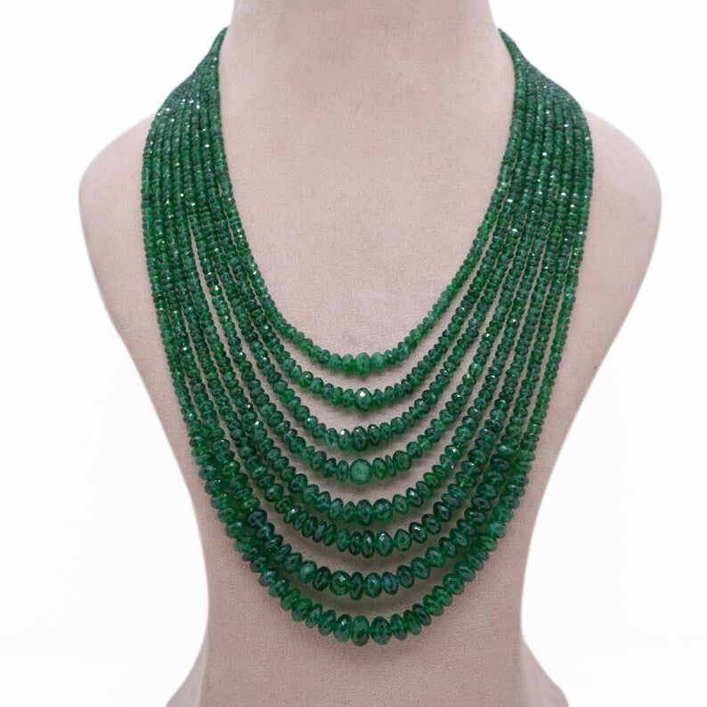 Natural Emerald Rondelle Layered Necklace – May Birthstone, Gemstone Gift for Her
