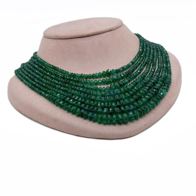 Natural Emerald Rondelle Layered Necklace – May Birthstone, Gemstone Gift for Her