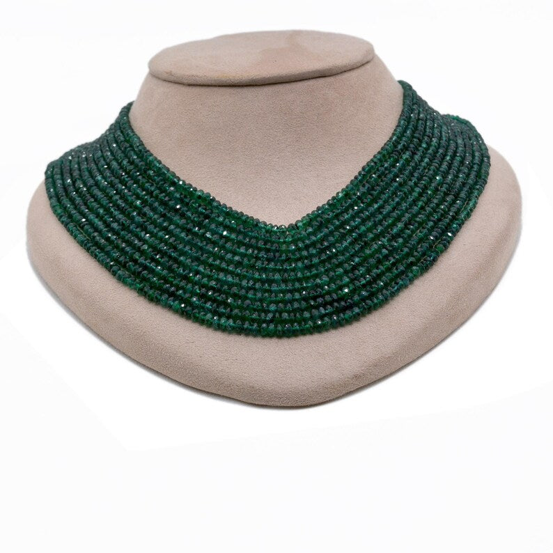 Natural Emerald Rondelle Layered Necklace – May Birthstone, Gemstone Gift for Her