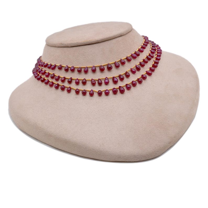 Natural Ruby Drop Necklace – 36 CM Long, Layered Statement Jewelry, Elegant Gift for Her