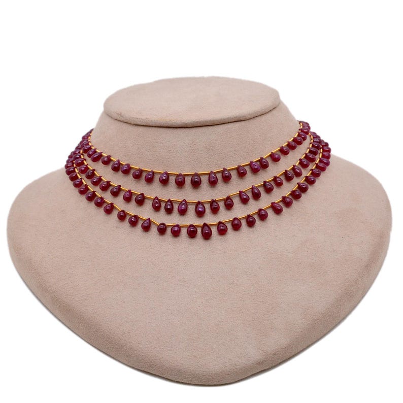 Natural Ruby Drop Necklace – 36 CM Long, Layered Statement Jewelry, Elegant Gift for Her