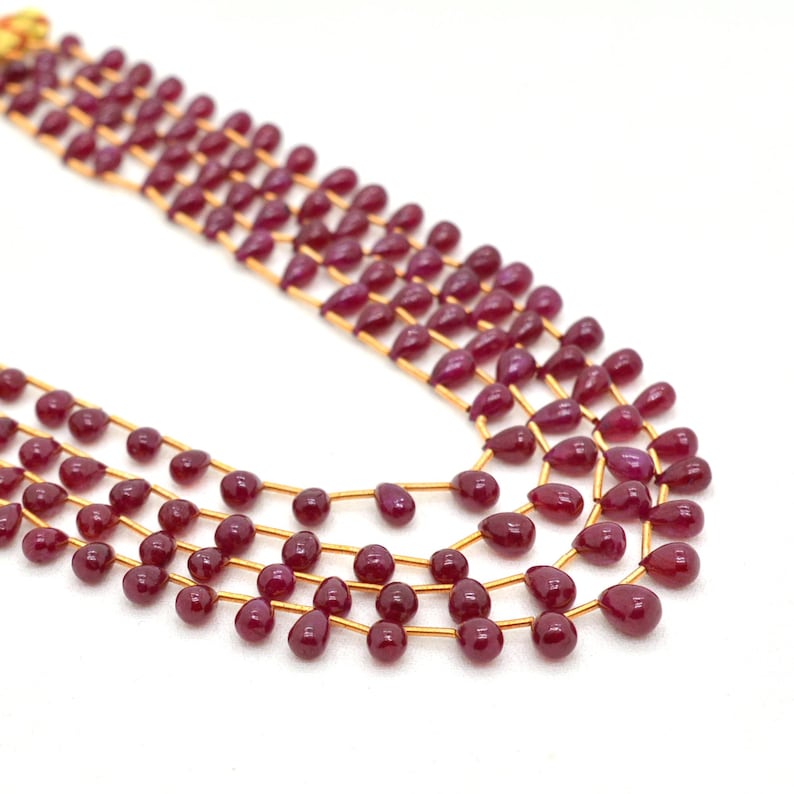 Natural Ruby Drop Necklace – 36 CM Long, Layered Statement Jewelry, Elegant Gift for Her