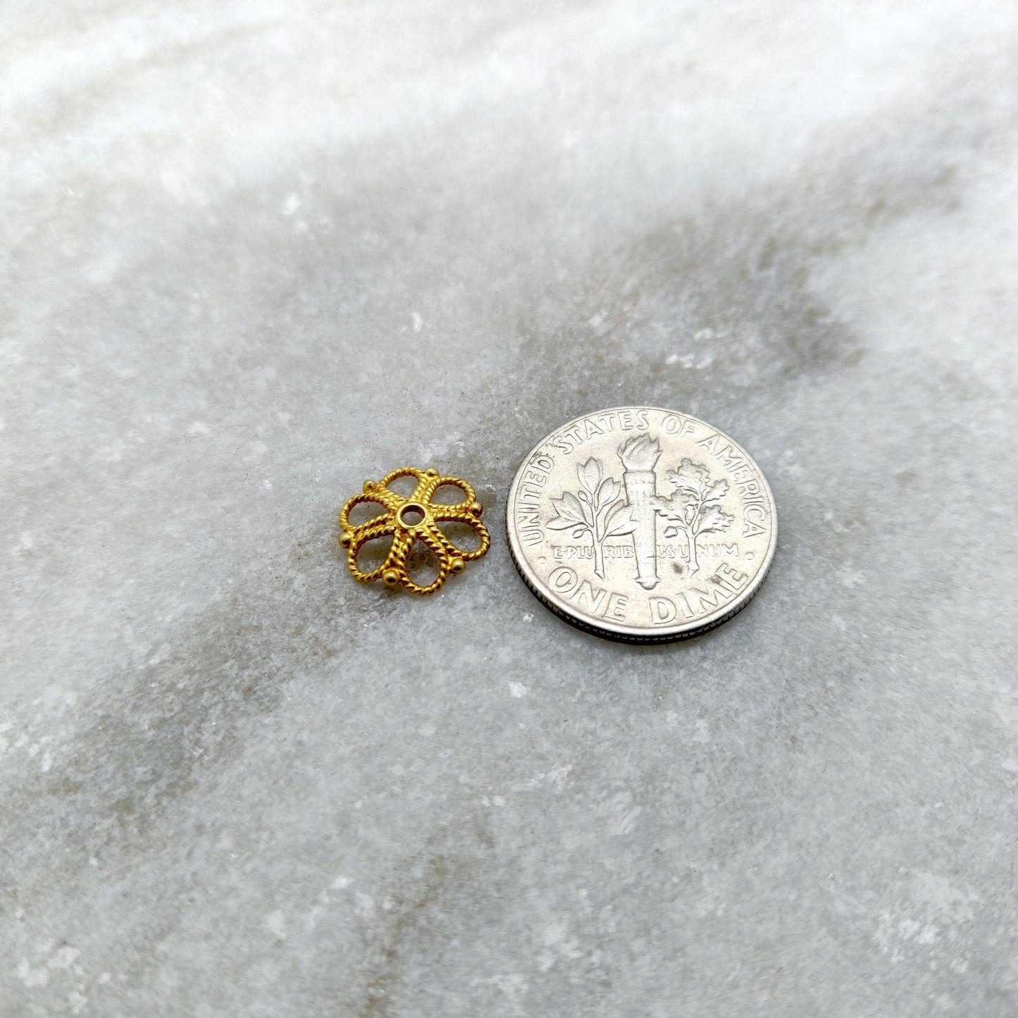 18K Solid Yellow Gold-Plated Fancy Bead Cap findings 10mm