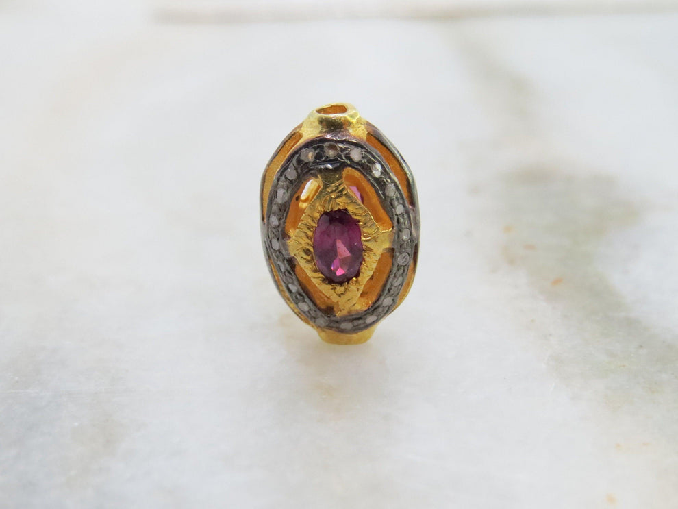 925 Sterling Silver Pave Diamond Multi-Gemstone Oval Beads