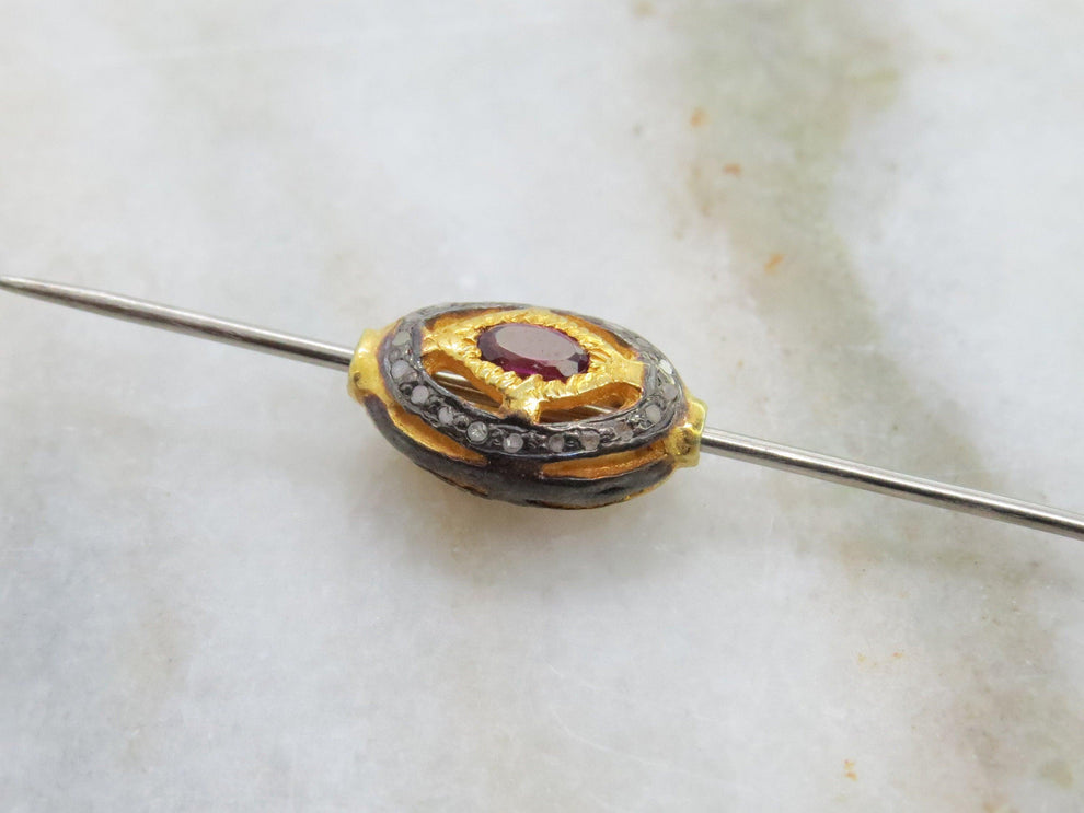 925 Sterling Silver Pave Diamond Multi-Gemstone Oval Beads