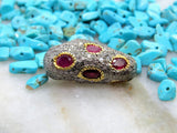 Sterling Silver Pave Diamond & Ruby Spacer Bead