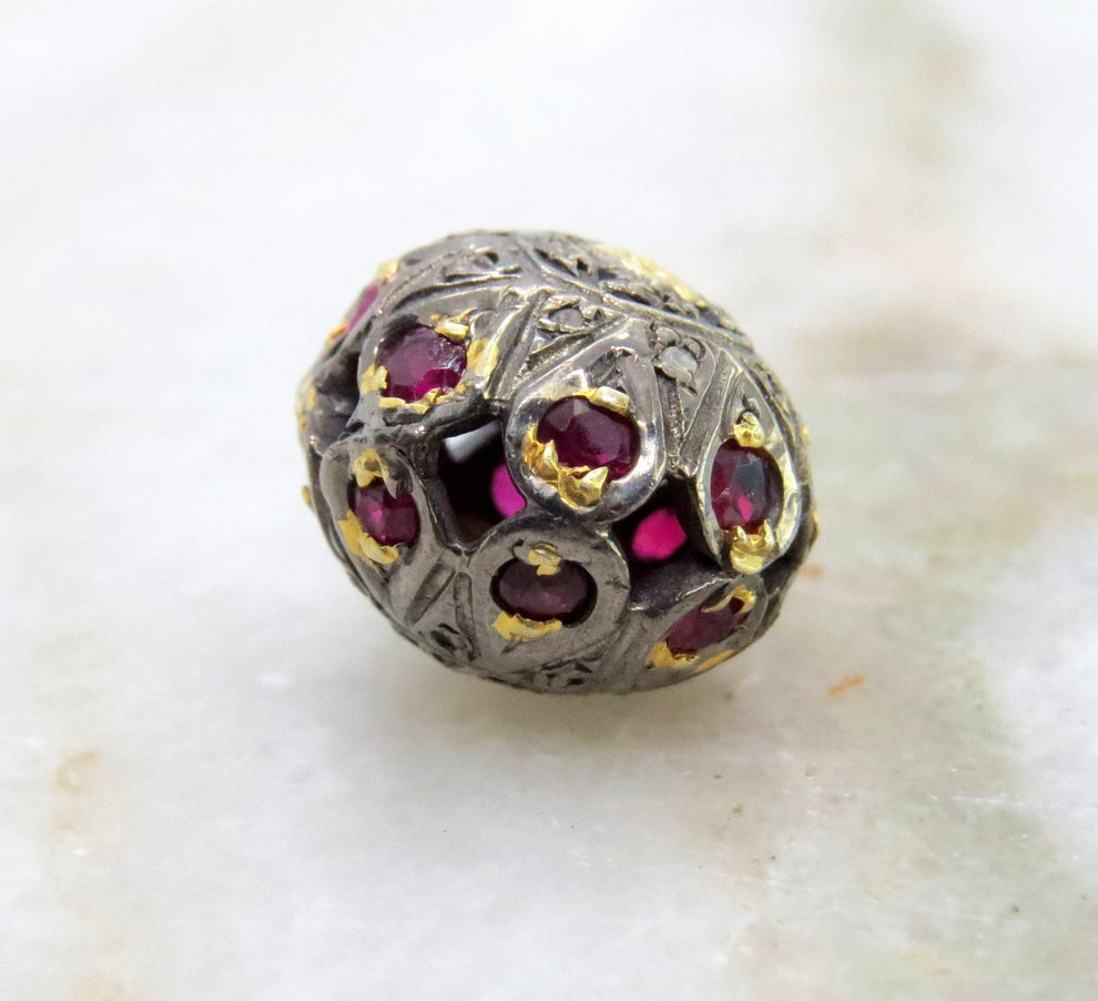 925 Sterling Silver Sapphire with Emerald & Ruby Spacer Bead