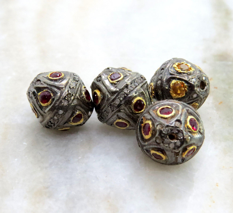 925 Sterling Silver Pave Diamond with Ruby & Citrine Spacer Bead