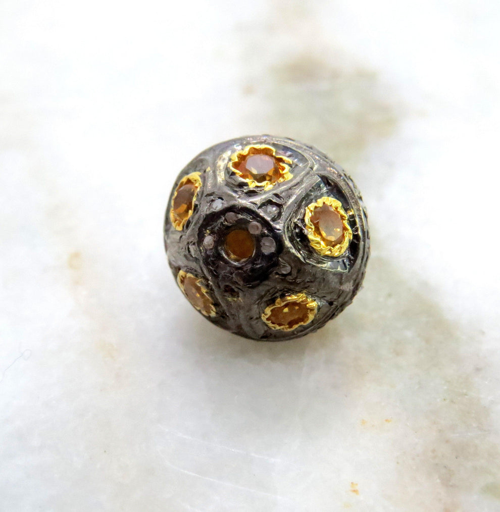 925 Sterling Silver Pave Diamond with Ruby & Citrine Spacer Bead