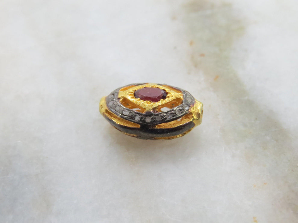 925 Sterling Silver Pave Diamond Multi-Gemstone Oval Beads