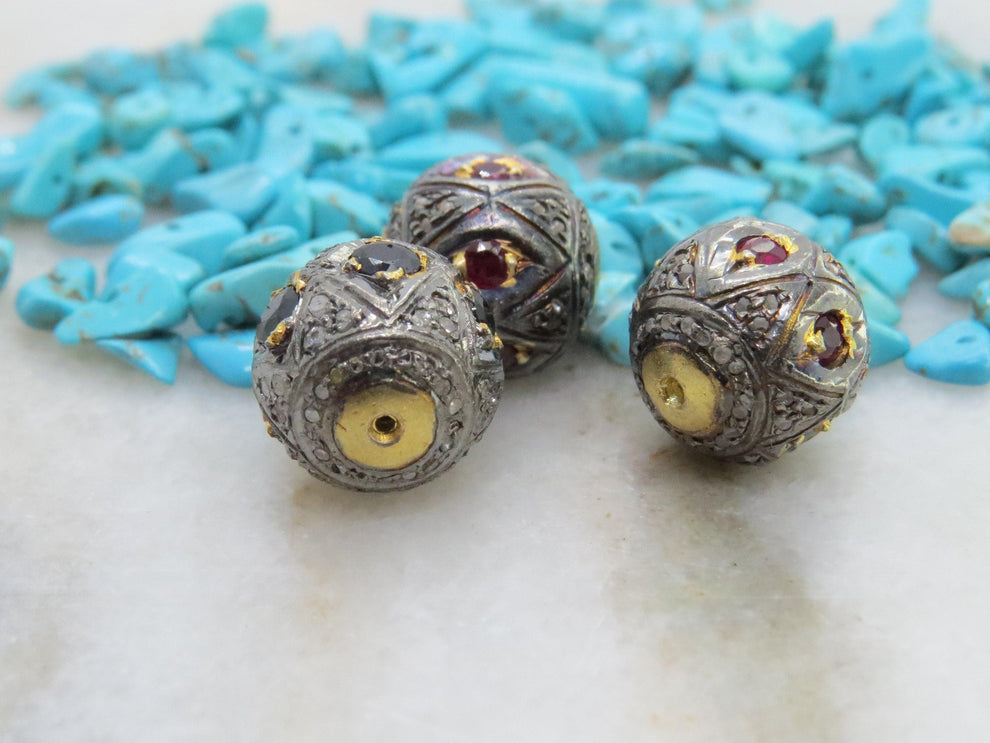 925 Sterling Silver Pave Diamond & Multi-Gemstone Spacer Beads