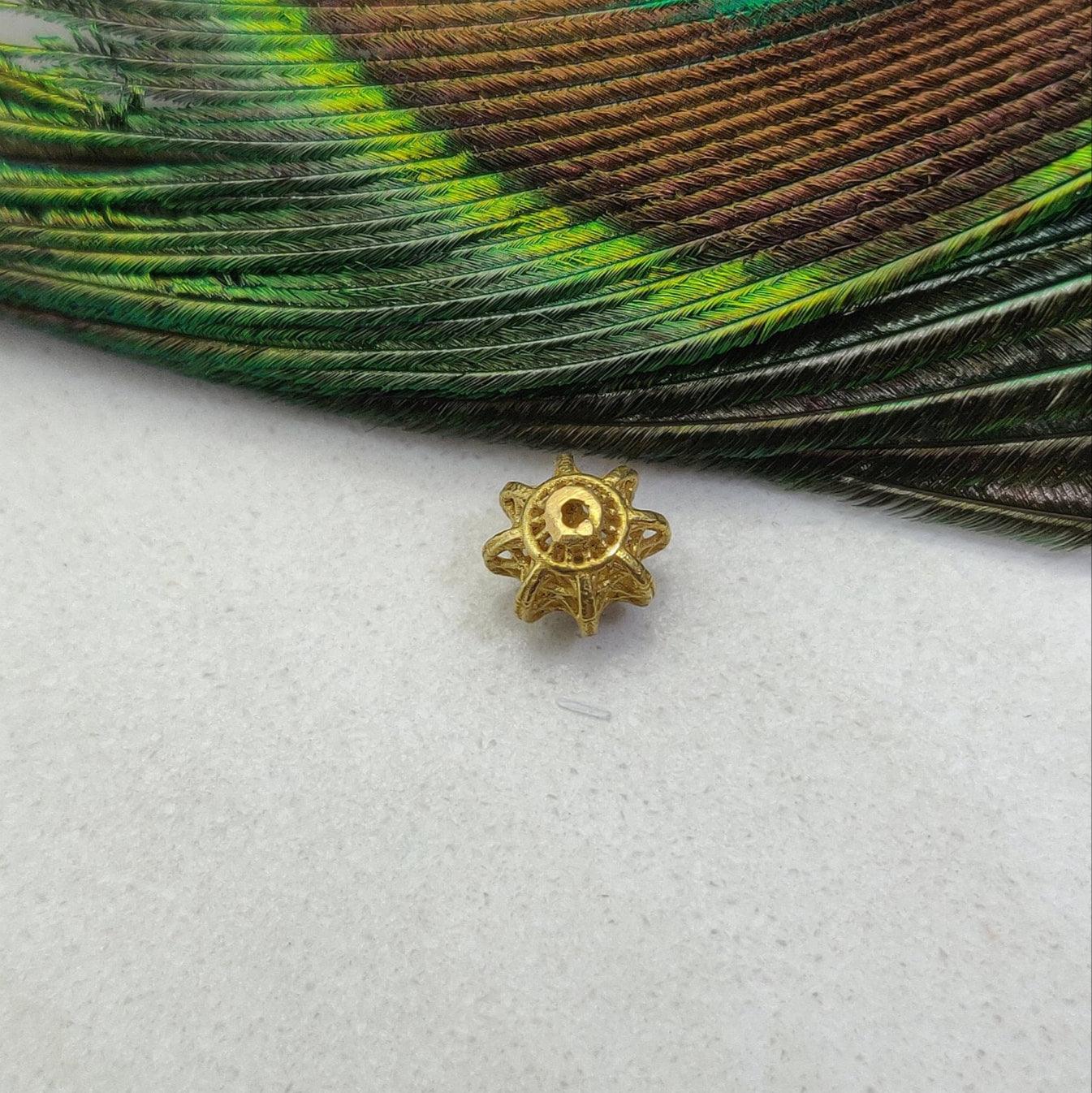 18KT Solid Yellow Gold Floral Gold Spacer Bead Components 6x7mm