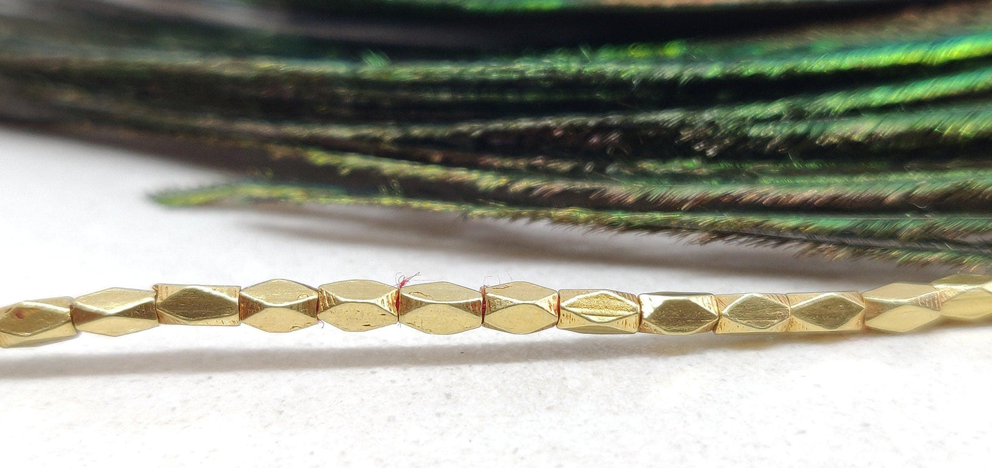 18KT Gold Faceted Pipe Beads Handcrafted Jewelry Making Supplies Sold as 2 pcs. – Textured Finish