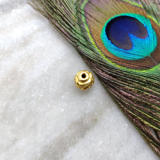 18K Solid Yellow Gold Round Gold Spacer Bead Components 9x9.5mm