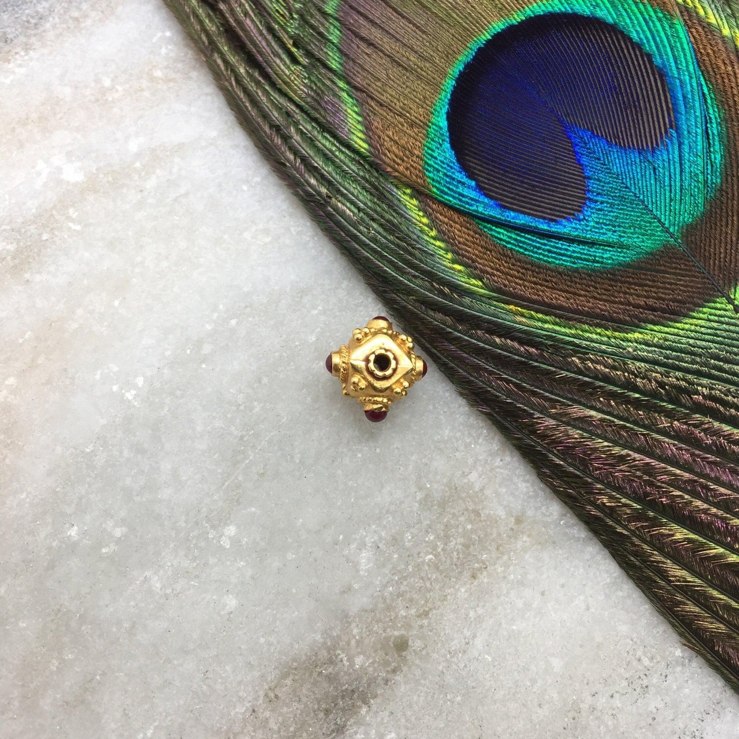 18 Carat Gold Ruby Cube Spacer Beads 7mm