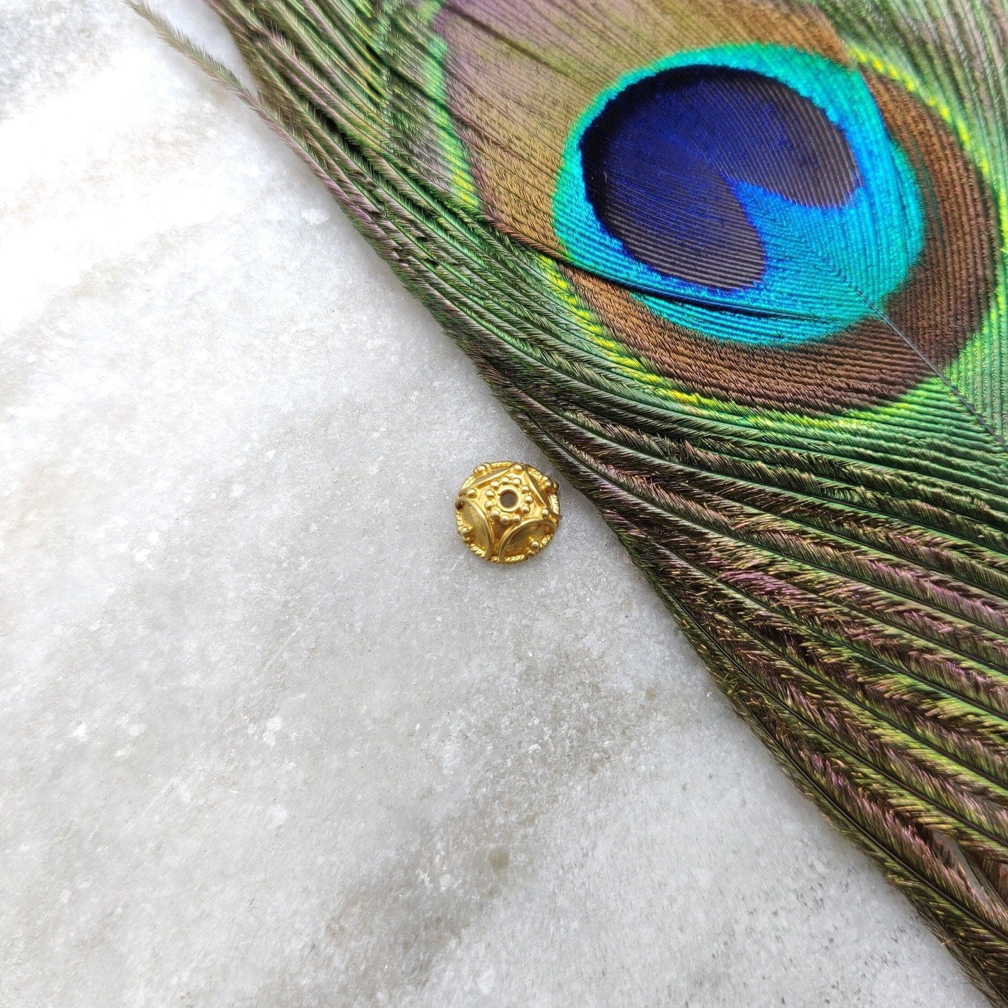 18K Yellow Gold-Plated Handcrafted Spacer Bead Cap for Beads Finding Supplies 8mm