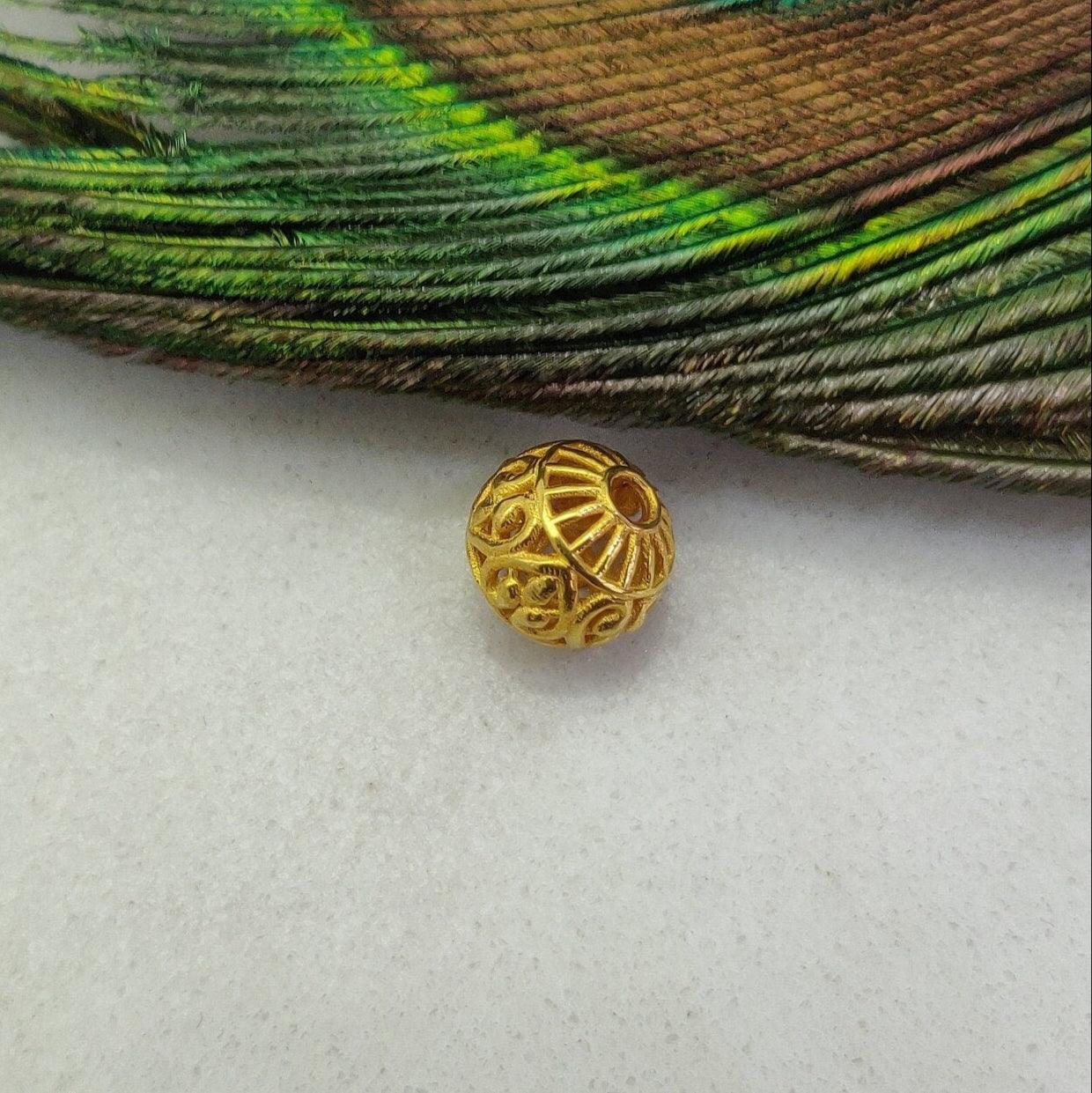 18K Solid Yellow Gold Round Spacer Ball Beads 8mm