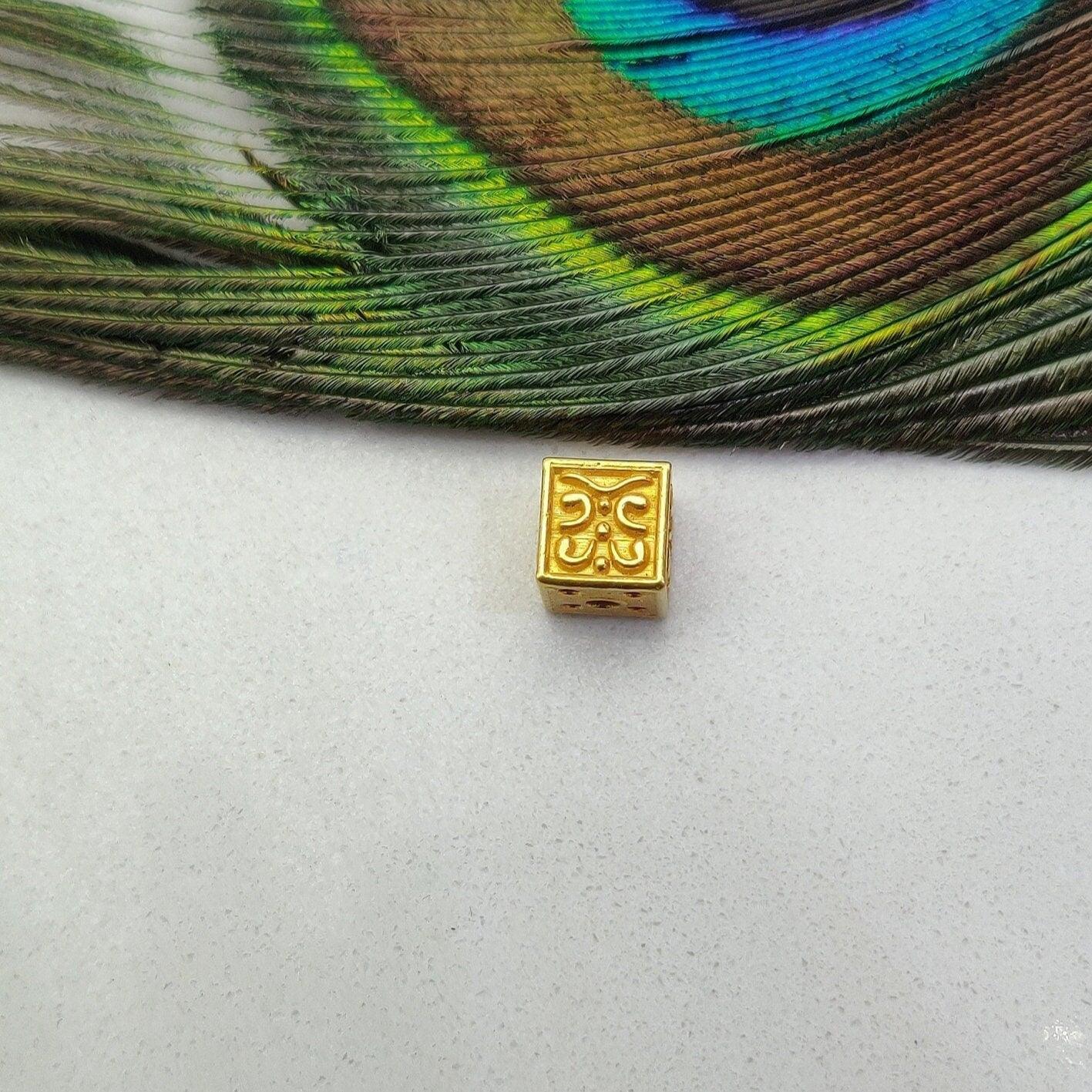 18KT Solid Yellow Gold Antique Cube Gold Spacer Bead Components