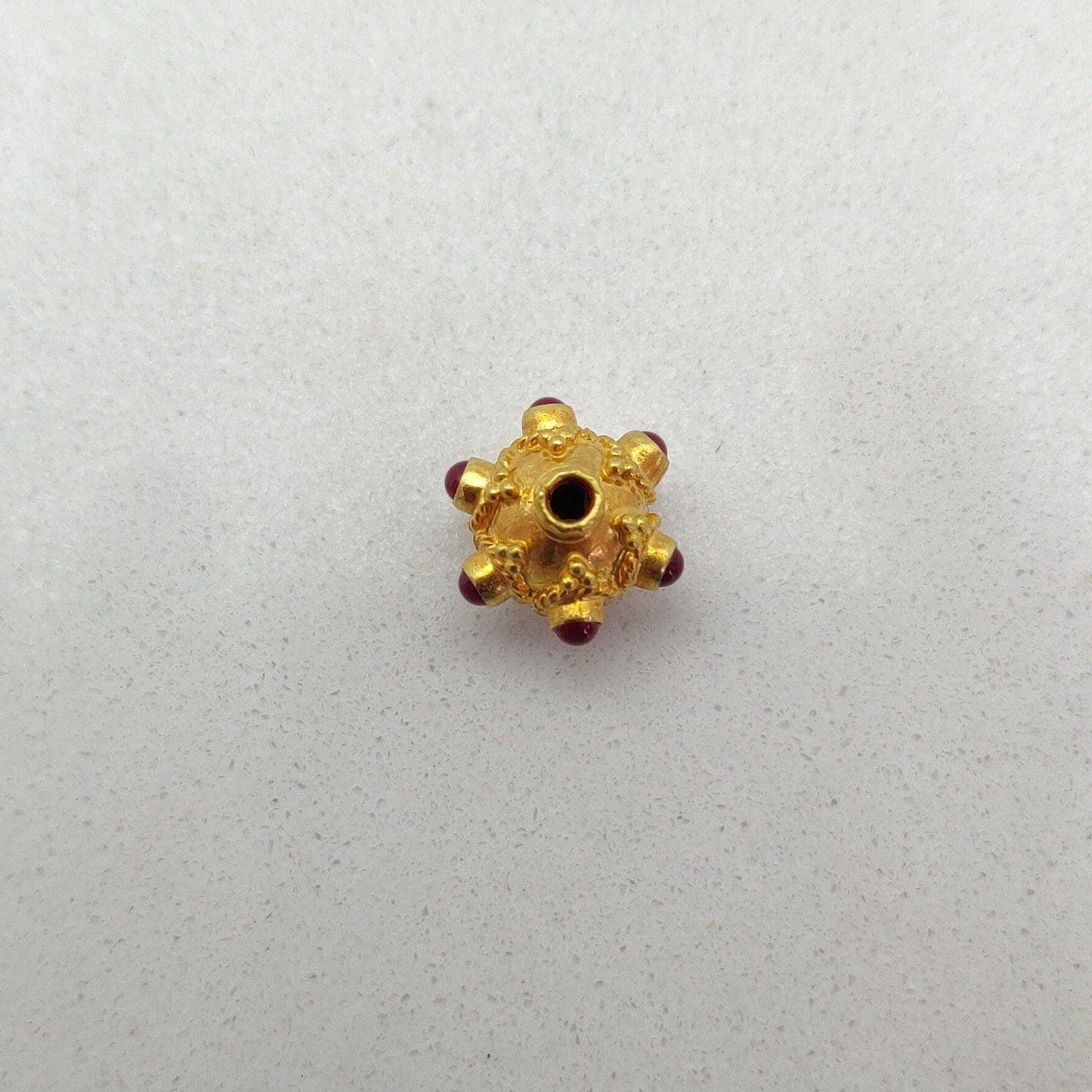 18 Karat Gold Ruby Gemstone Round Spacer Beads, Jewelry