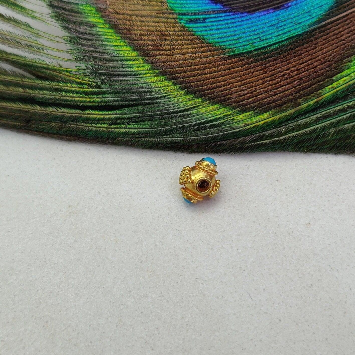 18 Carat Gold Stone studded Fancy Rondelle Spacer Bead 6mm