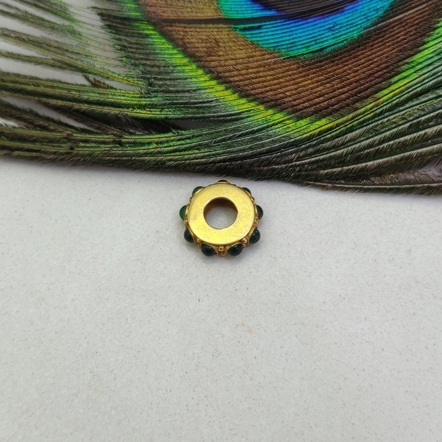 18KTT Gold Stone Studded Wheel Beads-11X4 mm