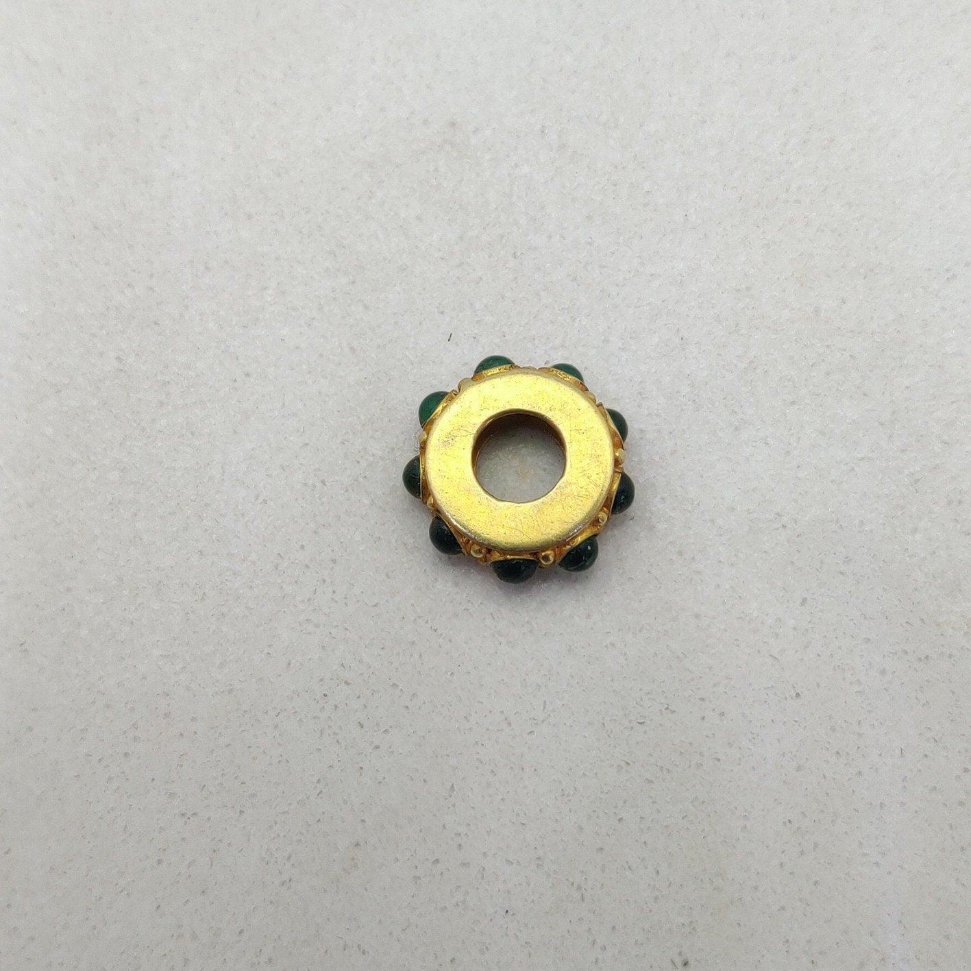 18KTT Gold Stone Studded Wheel Beads-11X4 mm