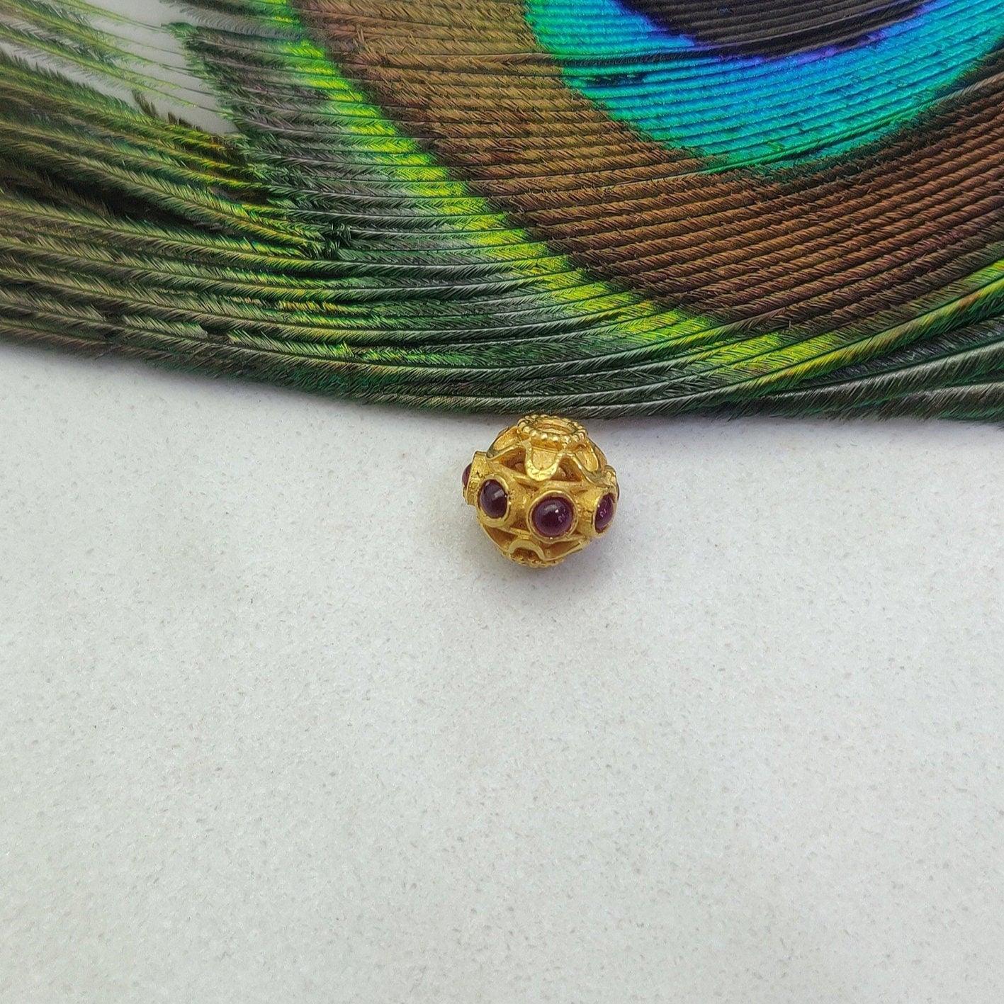 18 Karat Gold Studded Stone Rondelle Beads 8mm Findings