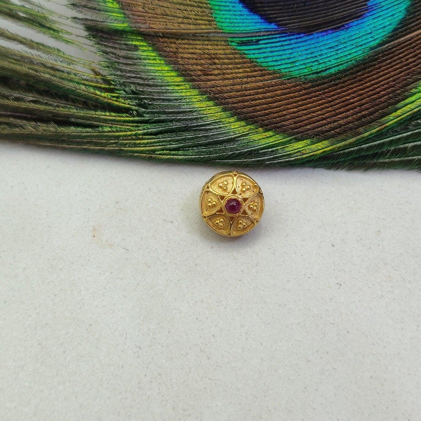 18 Carat Gold Fancy Rondelle DIY Beads With Red Stones