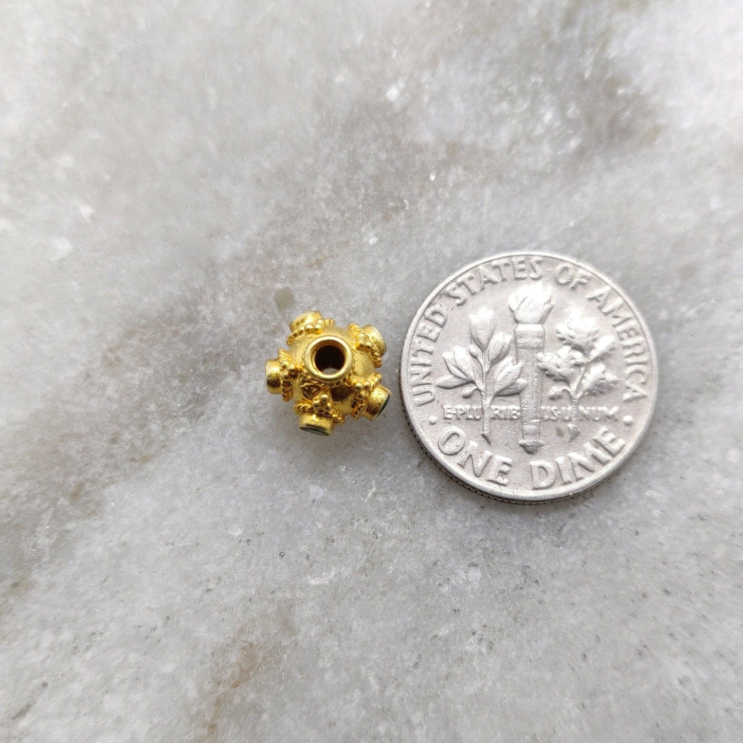 18K Gold Round Spacer Beads with Emerald