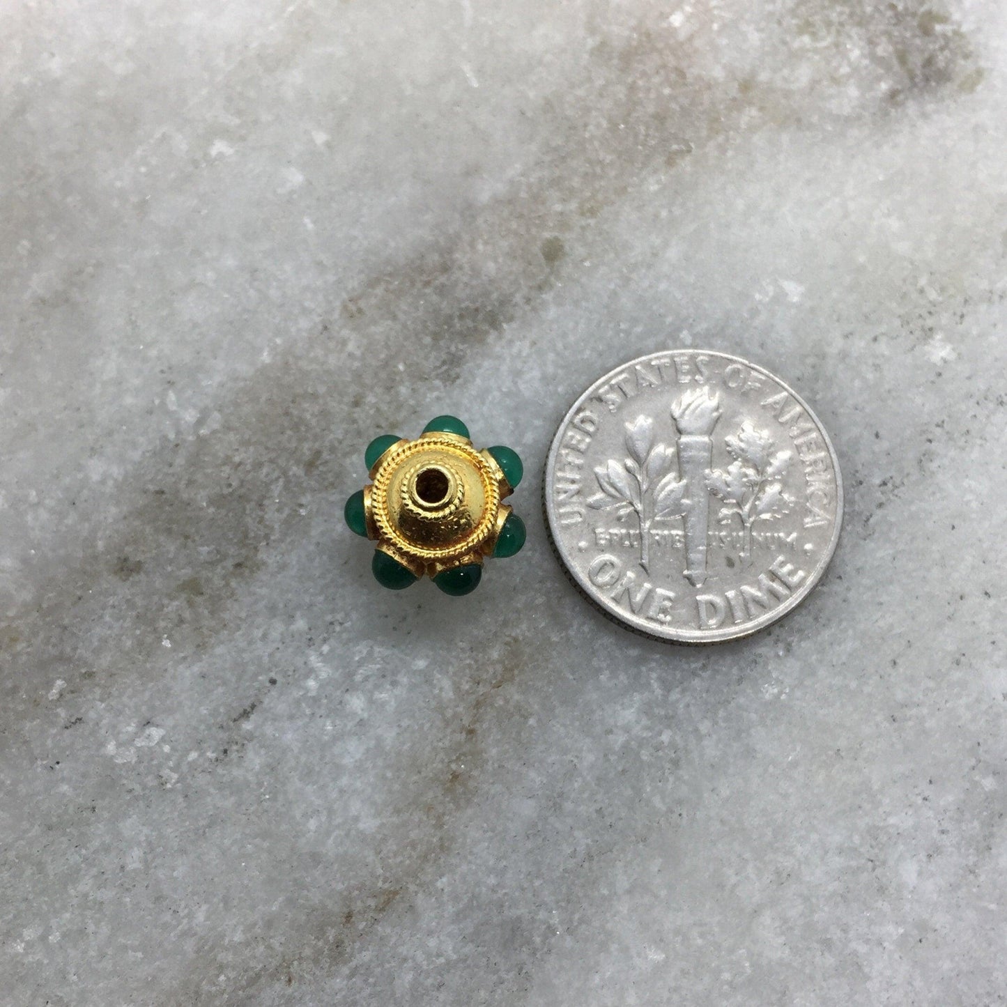 18 Karat Gold Emerald Flower Spacer Beads