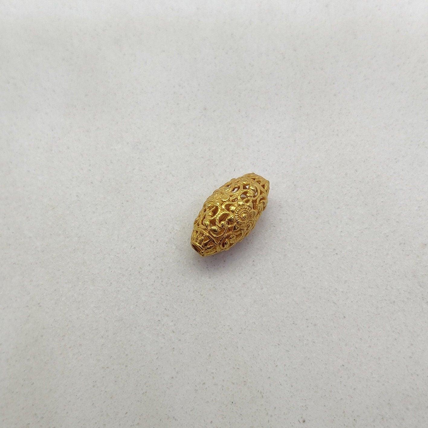 18KT Solid Yellow Gold Vintage Oval Gold Spacer Bead 14mm for Antique Style Jewelry