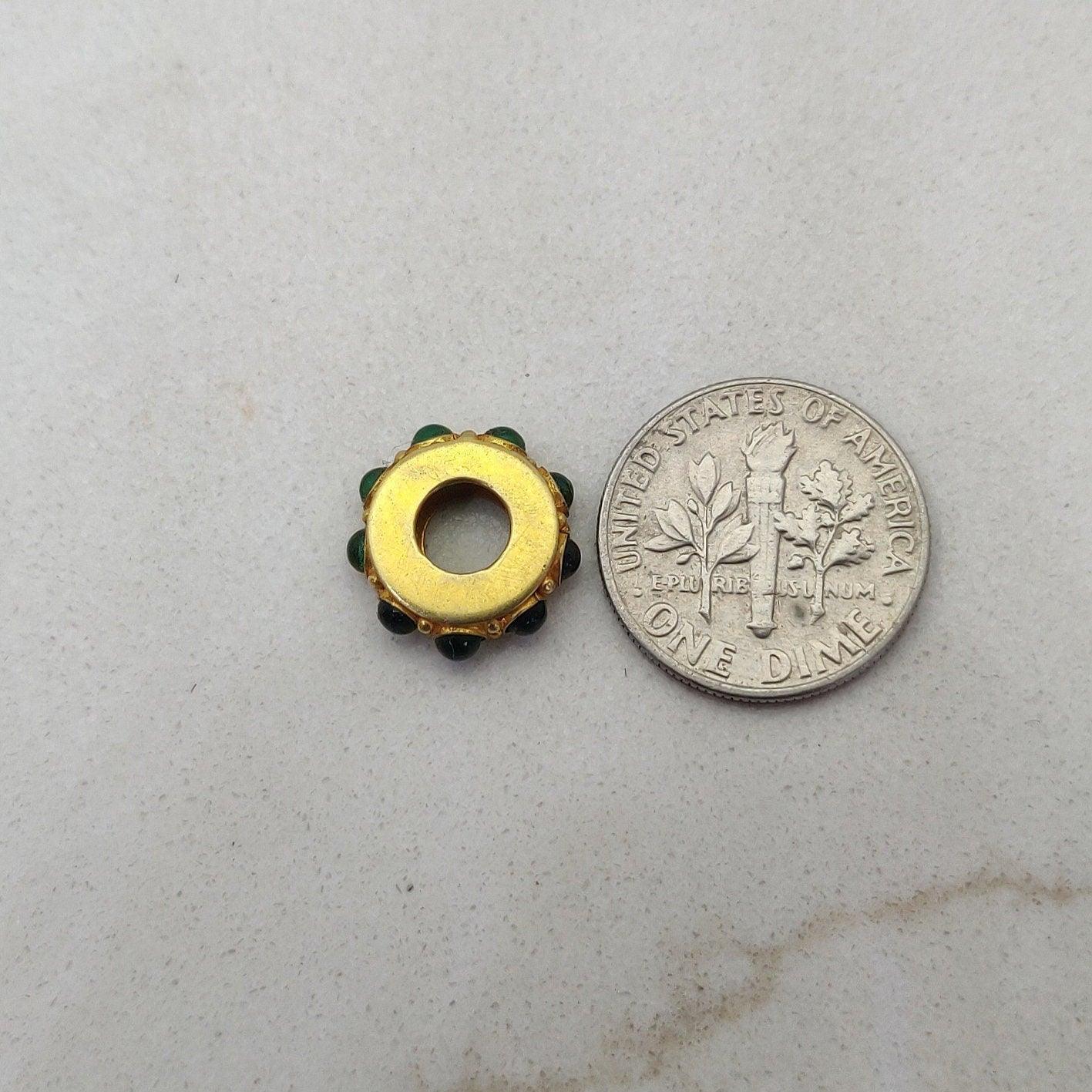 18KTT Gold Stone Studded Wheel Beads-11X4 mm