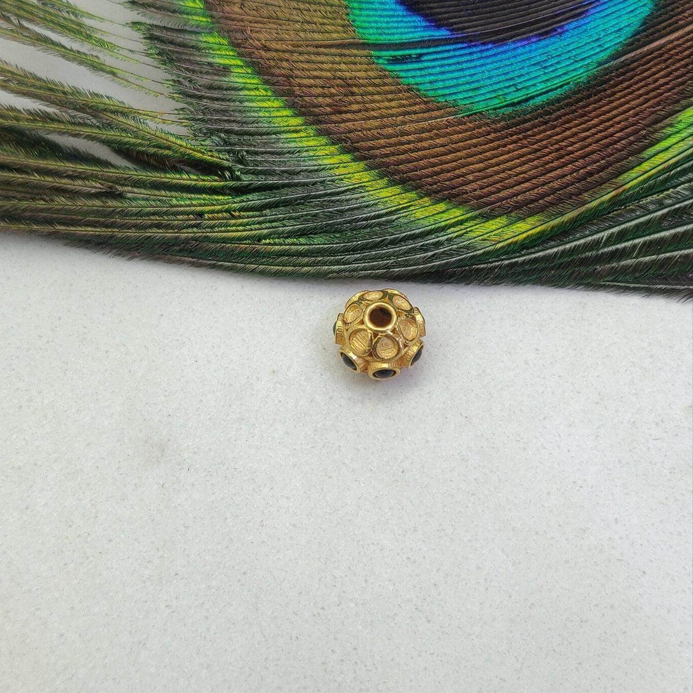 18 Karat Gold Green Stone Studded Rondelle Beads 8mm