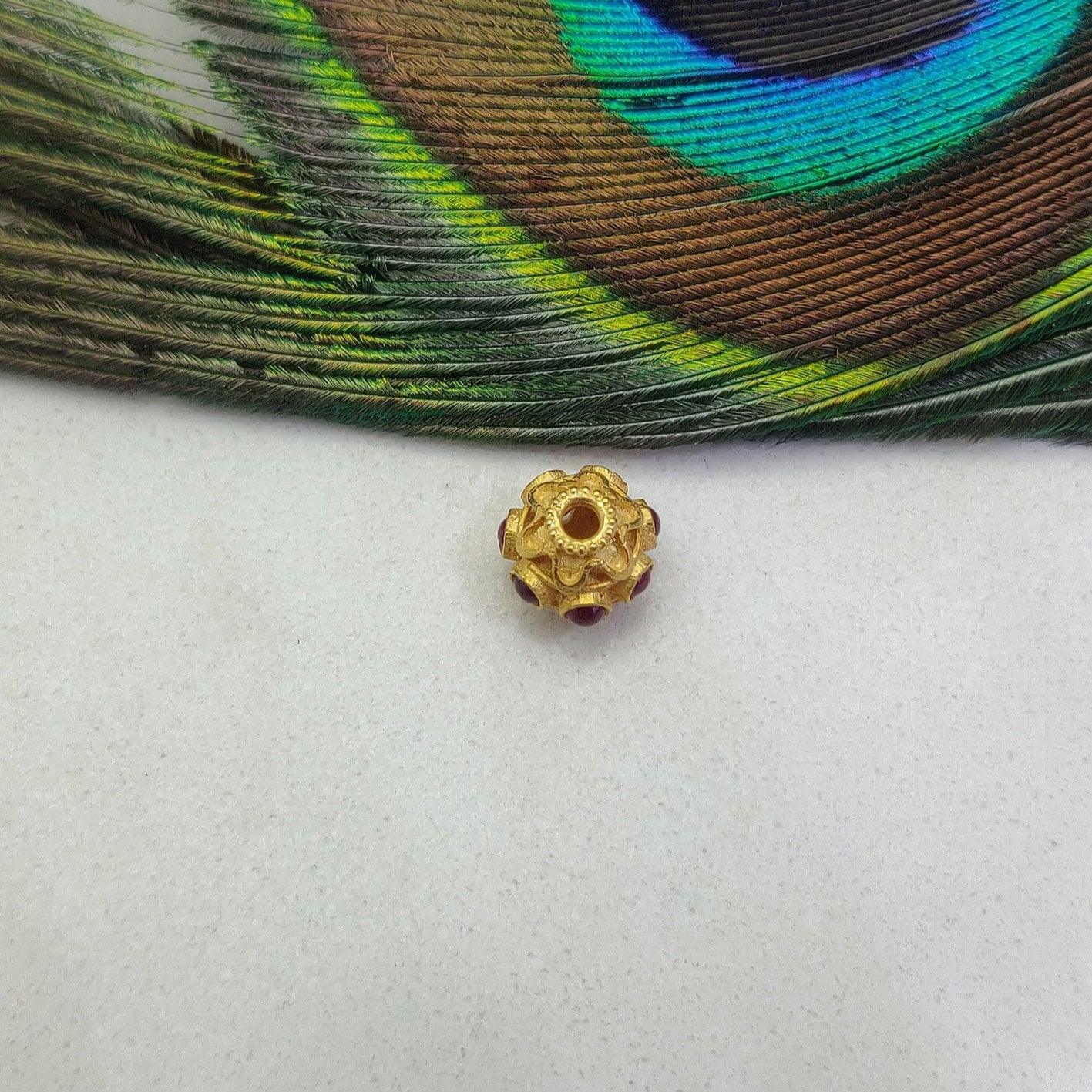 18 Karat Gold Studded Stone Rondelle Beads 8mm Findings